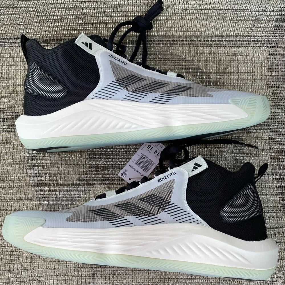 adidas Adizero Select Sesame White Green Black Basketball Shoes IE9265 Sz 14/15